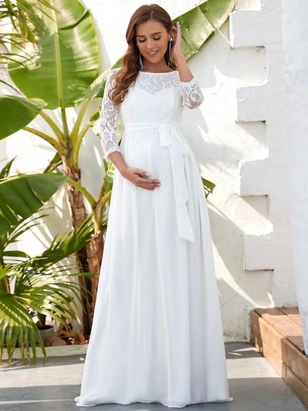 Hochzeitskleid Hi Shy Brautkleider Wunderschöne elegante Spitze O-Ausschnitt Großhandel 2023 Brautjungfer für schwangere Frauen Vestido De Novia