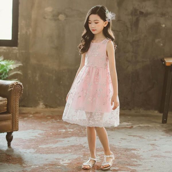 Девушка платье девушки кружевное цветочное платье принцессы для девочек без рукавов лето милая подростка