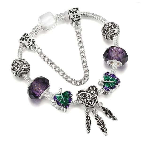 Braccialetti di fascino vintage sogno argento catcher ladies bracciale temperamento viola faccia ala di angelo perline regali di gioielli di moda