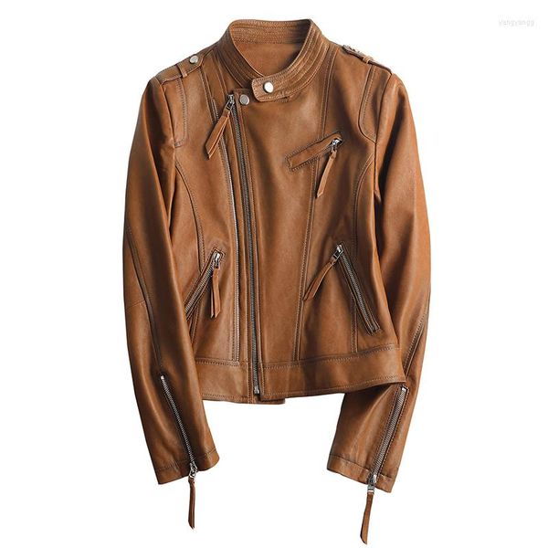 Frauen Leder 2023 Echte Jacke Frauen Frühling Herbst Schaffell Mantel Kurze Koreanische Motorrad Jacken Giacca Pelle Donna Lq236