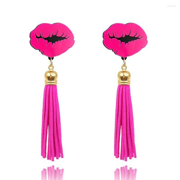 Серьги модные розовые губы Длинная кисточка для женщин личность Акрил сексуальный рот золотой капля ночного клуба танец E18062