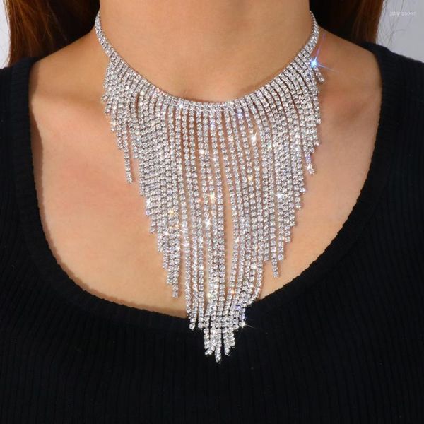 Zincirler Uzun püskül kolye kadınlar için lüks bohem rhinestone estetik moda chokers kolyeler mücevher kristalleri yaz vintage