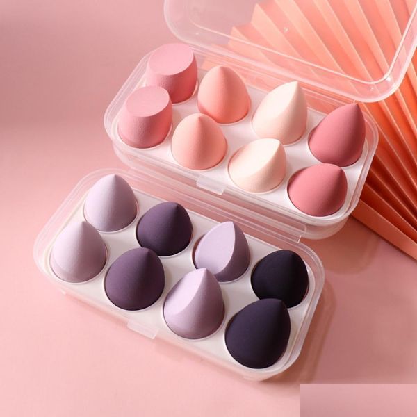 Esponjas Aplicadores de algodão 8pcs As mulheres compõem acessórios Blender Blender Cosmetic Puff Sponges Foundation Powder Purple Sponge Be Dhsn2