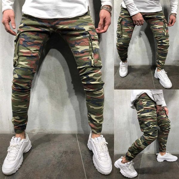 Calça masculina 2022 Jeans elásticos de camuflagem masculina de novo masculino FIT PALTAS MULTIPLOTELE