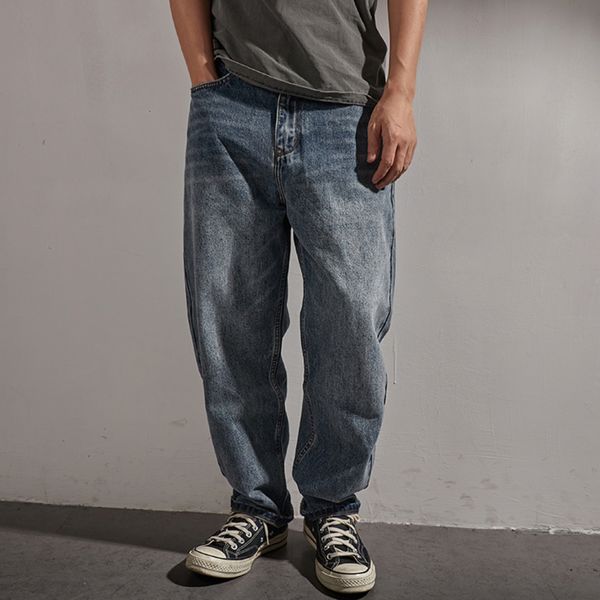 Jeans maschi jeans jeans dritta tubo sciolto quattro stagioni possono indossare versatili industrie pesanti lavati pantaloni lunghi usati 230308