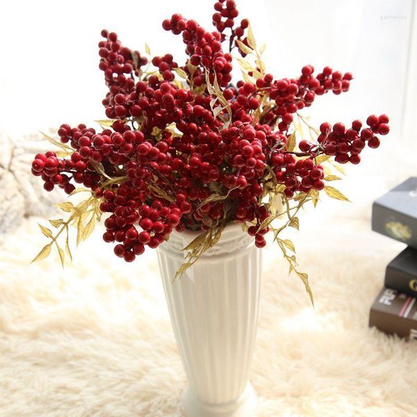 Flores decorativas de romã artificial Fruit Berry Diy Acessórios de decoração de Natal Red Cherry Stamen Wedding SF25761