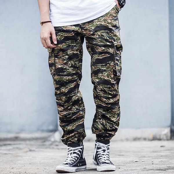 Calça masculina tigre listras de camuflagem calças de carga para homens roupas de rastreamento militar roupas táticas de rua de streetwear harajuku wide sportswear z0306