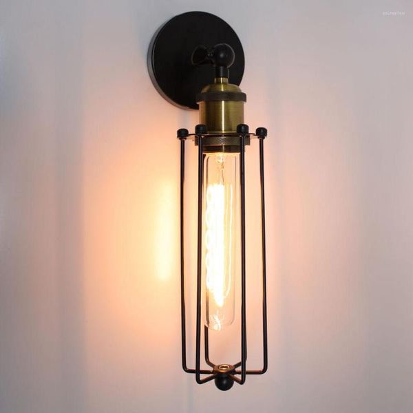 Lampade da parete Lampada da parete industriale vintage a LED Retro Loft E27 Lampada in ferro con paralume Gabbia Sconce Luci per interni Illuminazione Lampada a bacchetta