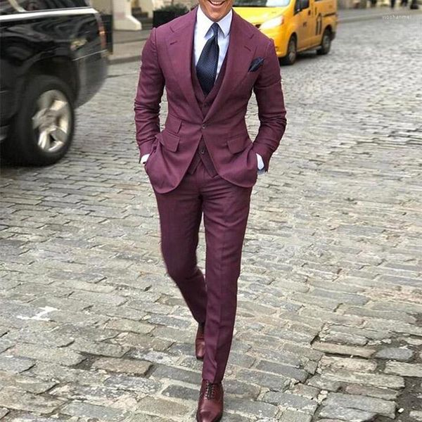 Ternos masculinos Borgonha Red One Button Men Slim Fit Anded Business Men do casamento Tuxedo Costume feito sob medida