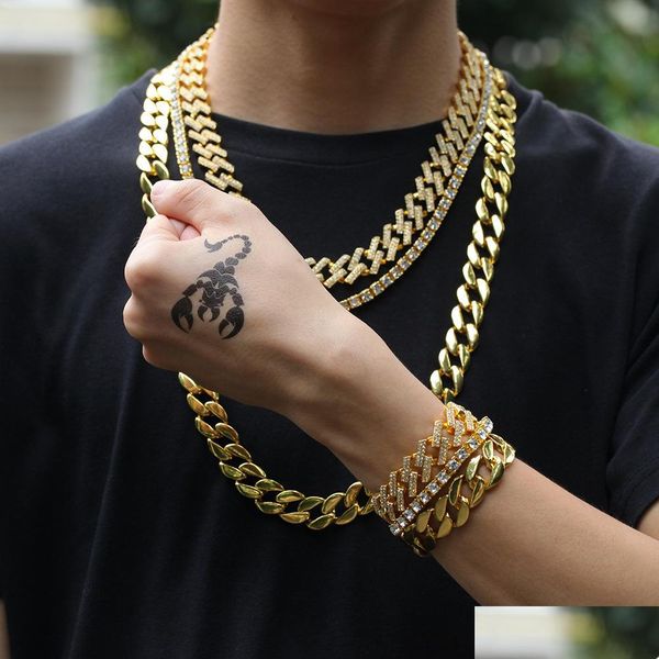 Colar de bracelete colares de aço inoxidável mensagens 14k cadeias de ouro com alto polido miami cubano link punk cadeia sutiã dhgarden dheuj