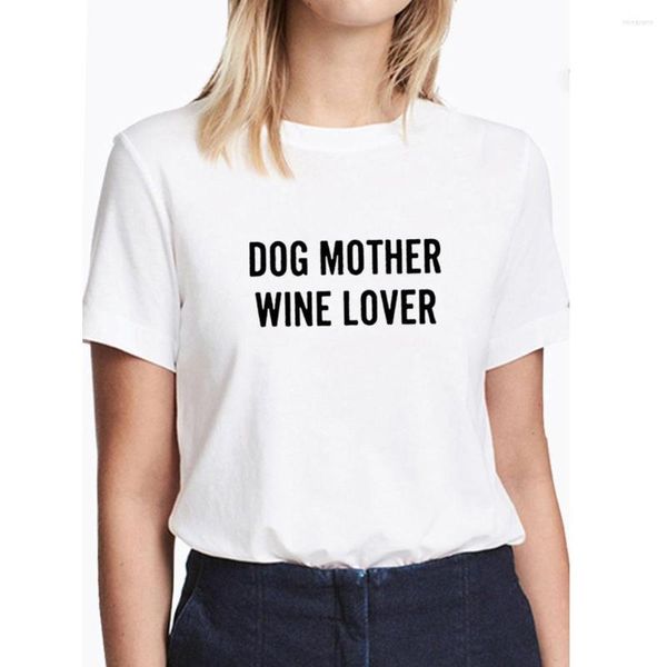 Kadın Tişörtleri Köpek Ana Şarap Aşık Baskı Kısa Kollu Tshirt Kadınlar Top Yaz Pamuklu Tişört Gevşek Tee Fil Femme