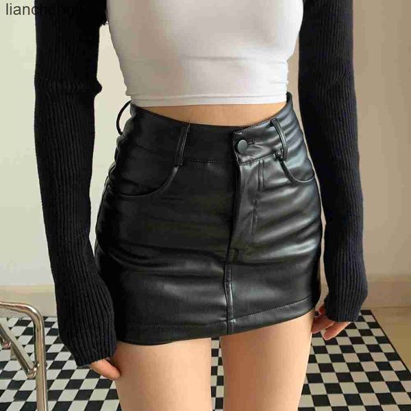 Röcke Sexy PU-Leder Shorts Rock Frauen Schwarz Hohe Taille A-Linie Miniröcke Y2K Streetwear Weibliche Hot Girl Shorts W0308