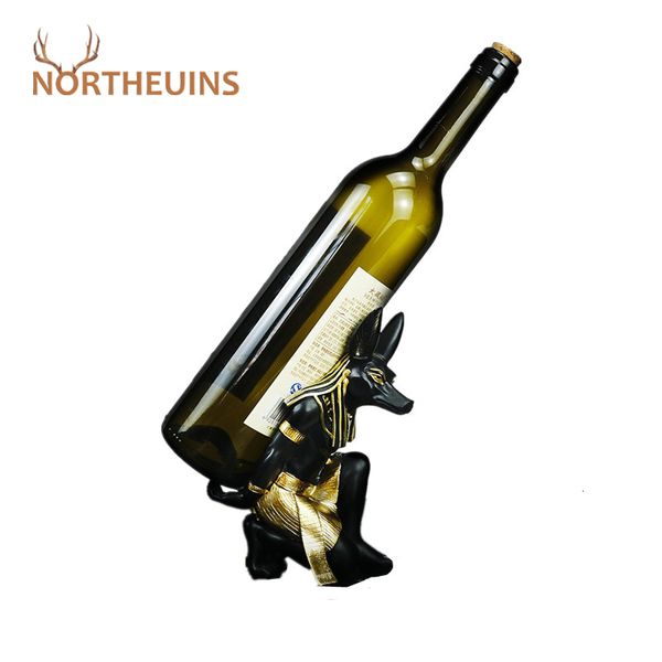 Objetos decorativos Figuras Northeuins Resin Anubis God Wine rack Modern Egypt Dog Miniature Stretues Animal Interior Home Desk Decor Sculpture 230307