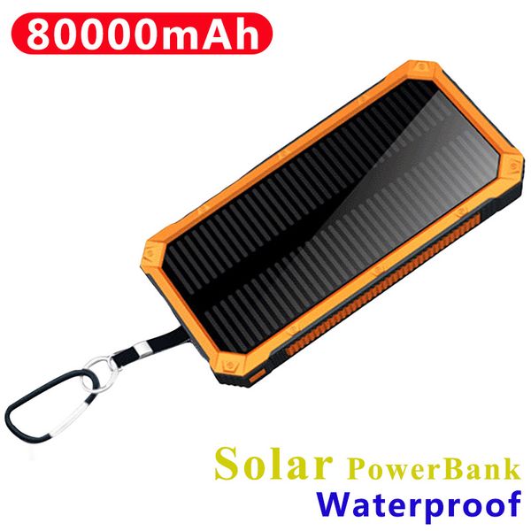 20000mAh Solar Power Bank bidirecional Bateria externa de alta capacidade de alta capacidade com luz indicadora para xiaomi iPhone ao ar livre