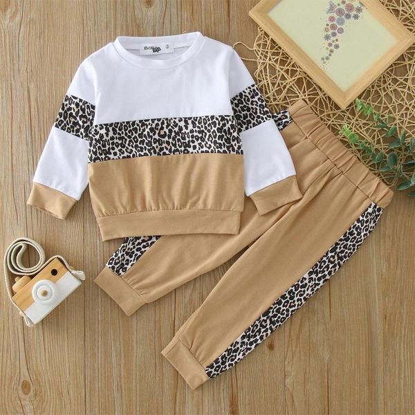 Set di abbigliamento Bambini Bambino Ragazzi Manica lunga Stampa leopardata Felpa Pullover T-shirt Top Pantaloni Abiti Set 2t