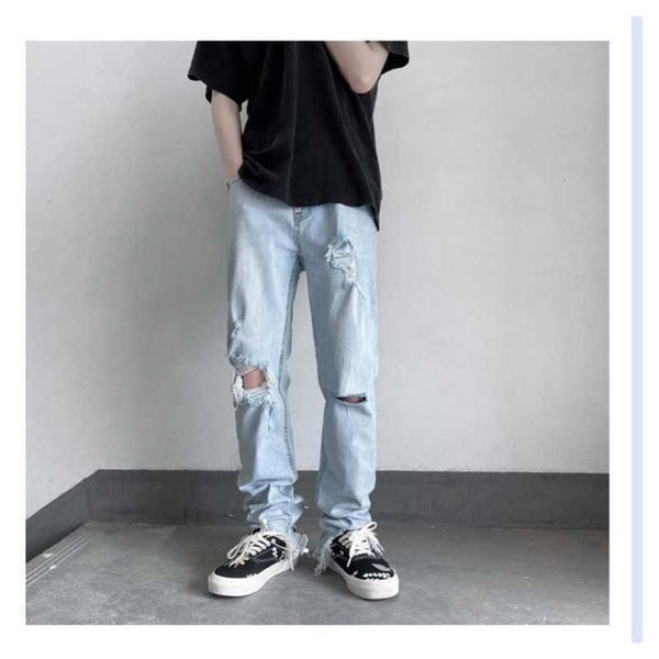 Herrenjeans Loch zerrissene Jeans für Männer Koreanische Mode Strumpfhosen Herrenhosen Hip Hop Damen Casual Trendyol Streetwear Grunge Baggy Straight Z0301