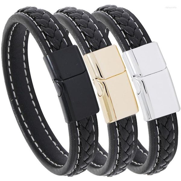 Braccialetti con ciondoli Braccialetti da uomo semplici Amanti Casual Pelle intrecciata a mano nera Gioielli per feste personalizzati Regalo di compleanno