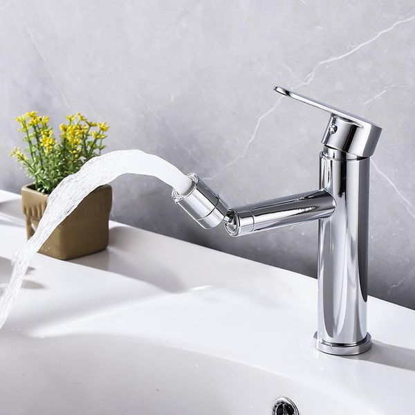 Rubinetti per lavandino del bagno 1PC Rubinetto per lavabo con giunto cardanico cromato multifunzione in ottone/acciaio inossidabile e rubinetto per acqua fredda con 2 tubi