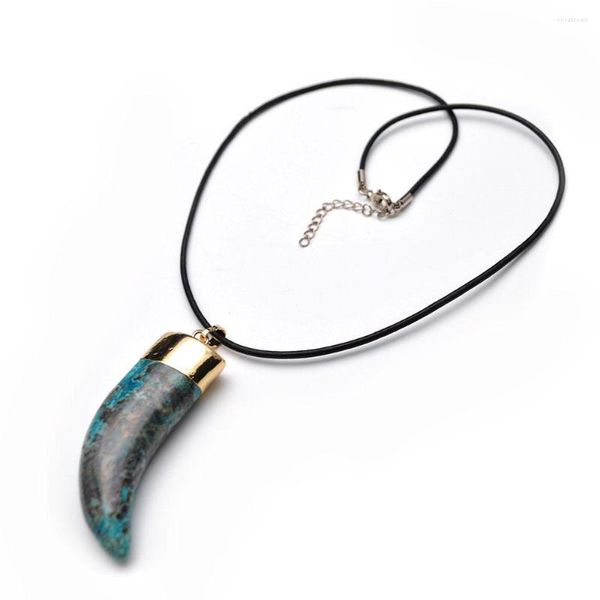 Collane con ciondolo Blue Ocean Stone Horn Shape Black Leather Cord Chains Collana Gioielli di moda