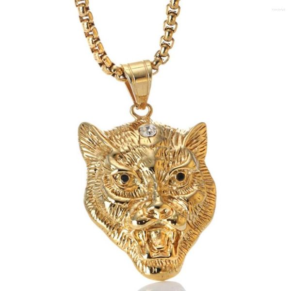 Anhänger Halsketten Europäische und amerikanische 18 Karat Echtgold Leopardenkopf Titanstahl Krähenhalskette Trendige Modeaccessoires