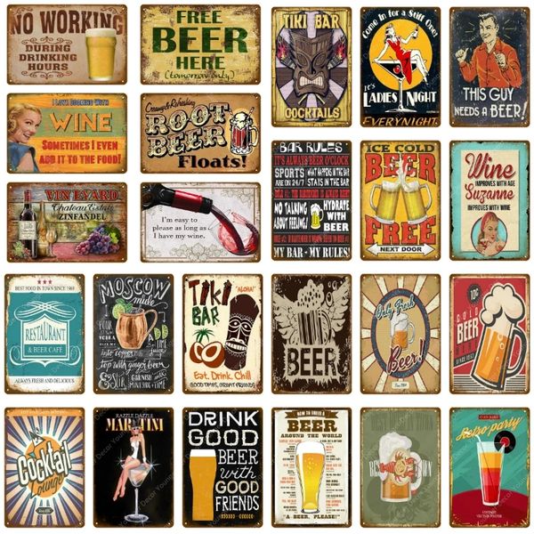 Retro No Working Free Beer Here art painting Targhe in metallo Bar Decor Vintage Wall Art Painting Plate Restaurant Plaque Moscow Wine tin Poster Dimensioni 30X20CM w02