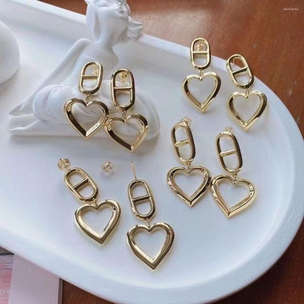 Baumeln Ohrringe 5Pairs Koreanische Herz Form Gold Für Frauen Paperclip Geometrische Tropfen Ohrring Brincos Schmuck Pendientes