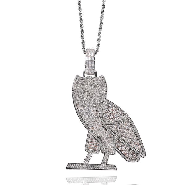 Mode Retro OWL Hip Hop Schmuck Iced Out Bling Halskette Gold gefüllt Pave CZ Zirkon Anhänger mit Kette Rapper Zubehör Geschenk