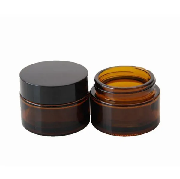 Brown Amber Glass Cream Bottle Jar Black Lid Cosmetic Jars Packing Bottles factory price 5G 10G 15G 30G 50G 100G