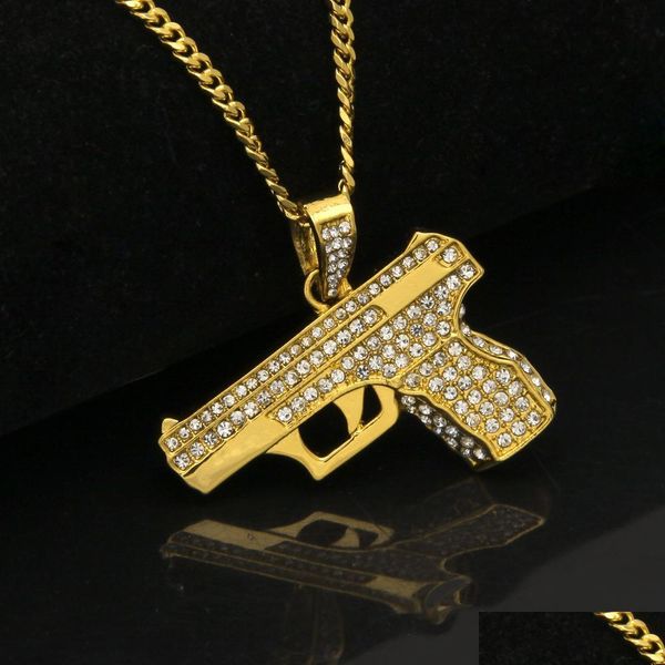 Anhänger Halsketten Herren Mode Halskette FL Diamant Pistole Hip Hop Für Männer Vergoldet Coole Hiphop Ketten Drop Lieferung Jewelr Dhgarden Dhzqj