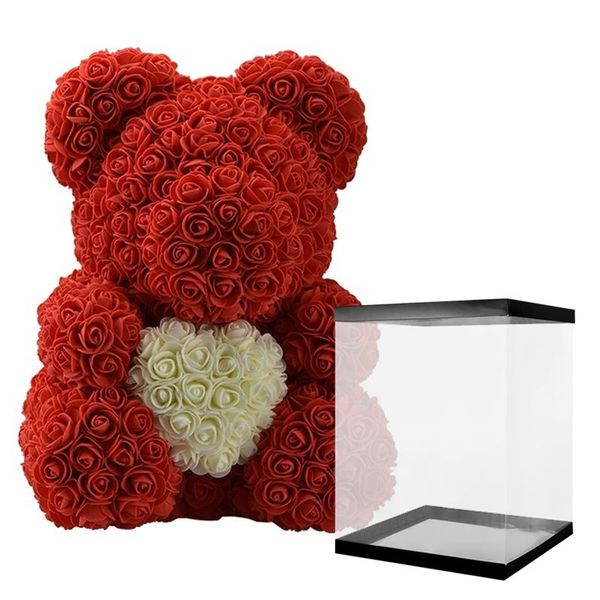 Dekorative Blumenkränze 2023 Dorp Teddybär mit in Geschenkbox mit Rosen Künstliche Blumen Hochzeit Muttertag für Frauen