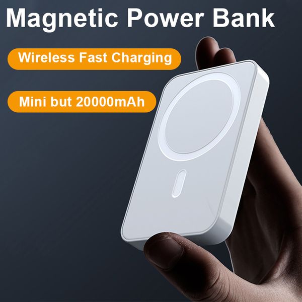 20000 мАч магнитные банки мощности мини -портативные большие зарядные устройства PD20W Беспроводная быстрая зарядка внешняя батарея для iPhone