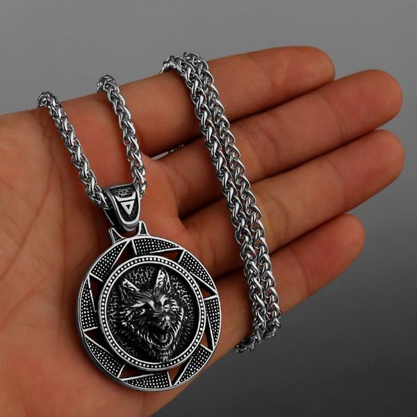 Colares pendentes de titânio aço inoxidável eslavo kolovrat vende símbolo fivela viking lobo amuleto masculino para mulheres colares de jóias