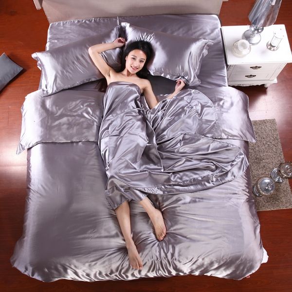 Conjuntos de roupas de cama 41 conjunto de cama sedosa Textile king size canteiro conjunto de roupas de cama capa de edredão fronhas de lençóis planos por atacado 230308