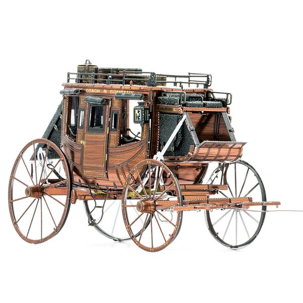 Objetos decorativos Figuras de aço inoxidável DIY 3D Modelo de montagem tridimensional Wilderness Wilderness Red Dead Carriage Western Westan e modelos de trem de carro 230307