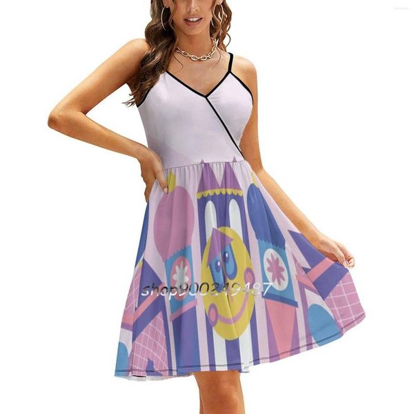 Lässige Kleider It'S A Small World After All Sling Dress Damen Sommerdruck Condole Belt It's A Small World After All Sling Dress Women Summer Printing Condole Belt Its Pink Cute Smallworld Land