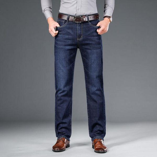 Jeans da uomo 2023 Autunno primavera aderente denim elasticizzato dritto stile classico distintivo jeans casual da lavoro giovanile da uomo