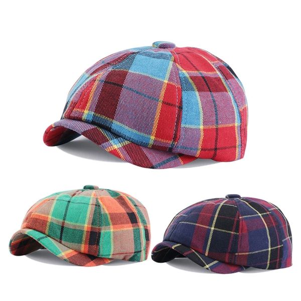 New Unissex Classic Plaid Newsboy Caps Homens Mulheres Octogonal Hat Retro Cap Flat Cap Artista Painter Guret Haps Irlandeses Chapéu Boina