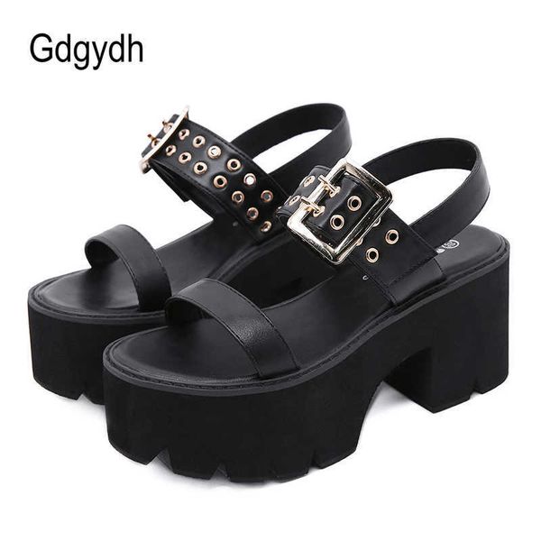 Sandalen Gdgydh Brandverkauf Gladiator Sandalen Chunky High Heels Schwarz Gothic Style 90Sfashion Sommerschuhe Frauen Plattform Schuhe Z0306