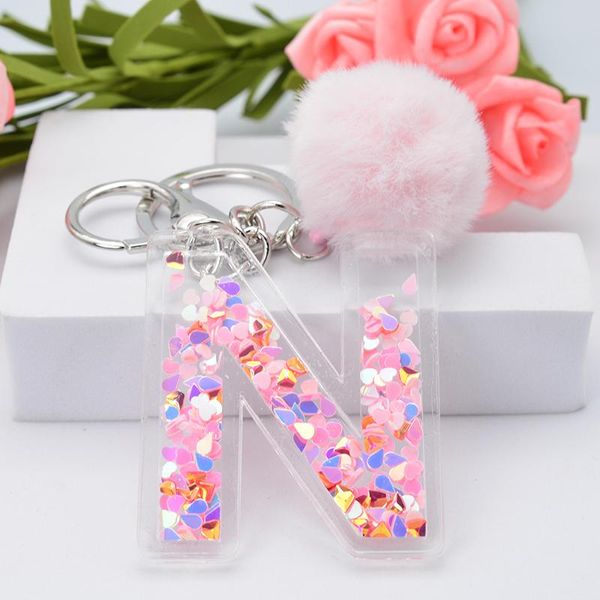 Keychains Love colorido coração lantejous de resina letra inglesa alfabetista com ornamentos de pompom bola bolsa pendurada decorkeychains