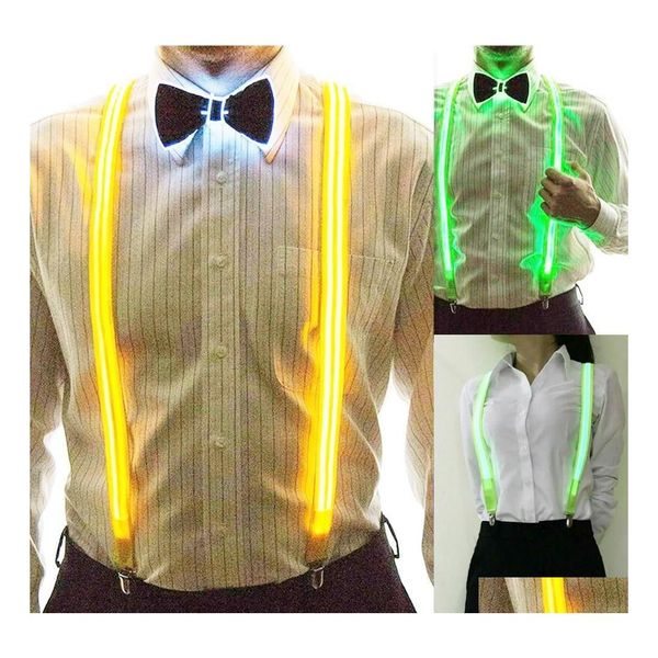 Sonstiges festliches Partyzubehör Herren-Hosenträger mit LED-Beleuchtung Unisex 3 Clipson-Hosenträger Vintage elastische Y-Form verstellbare Hose Suspe Dhcg0