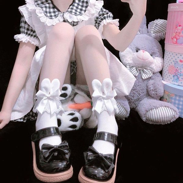 Calzini da donna in cotone stile Lolita giapponese 3D Ear Girl Bowtie Pile Cute Street Kawaii Harajuku Female