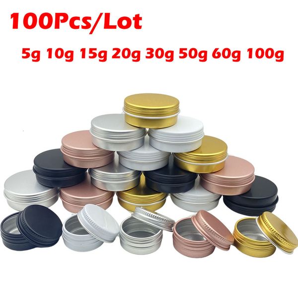 Make-up-Werkzeuge, 100 Stück, 5 g, 10 g, 15 g, 20 g, 30 g, 50 g, 60 g, 100 g, Aluminium-Zinngläser, Metall, 50 ml, leere kosmetische Gesichtspflege, Augencreme, Lippenbalsam, Glanzverpackung, 230308