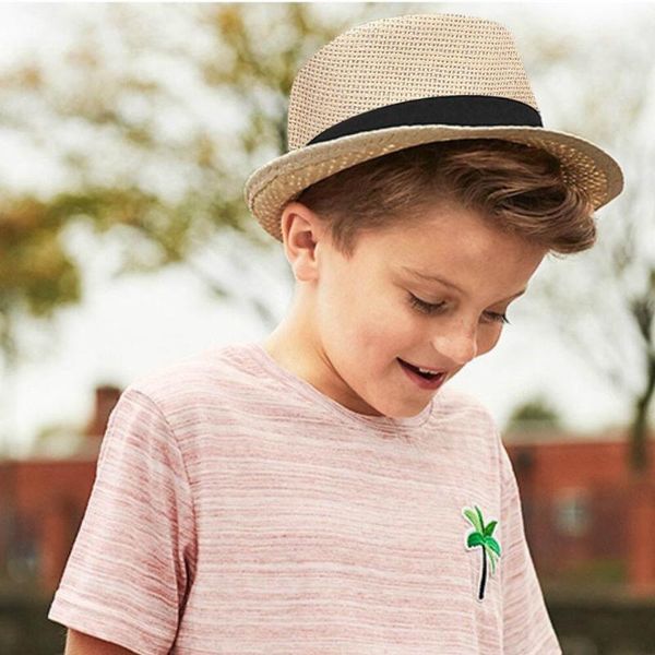 Cappelli a tesa larga Richkeda Store 2023 Cappellino da sole per bambini Cappello estivo da spiaggia per bambini Cappello di paglia jazz Panama Trilby Fedora Berretto britannico traspirante