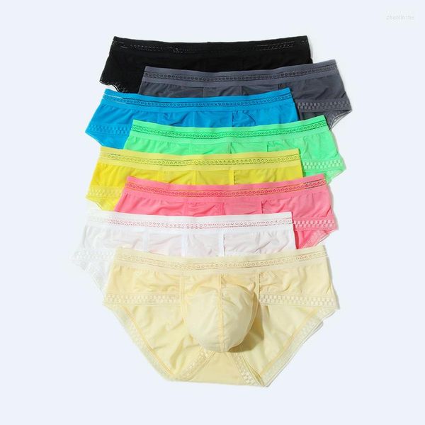 MUITOPANTES Mens resumos Sexy Lace Ice Seda de seda ultrafina Roupa íntima deslize shorts boxer homme bolsa de corneta de corneta respirável 3xl calcinha gay