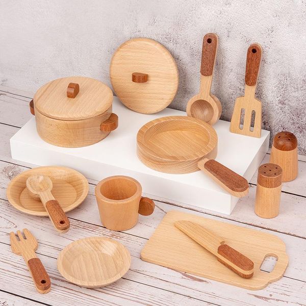 Natural Wood wooden play dishes set Set for Kids - Includes Fruits and Vegetables, Simulation House Kitchenware, and Cognitive Wooden Gifts for Preschoolers - 230307