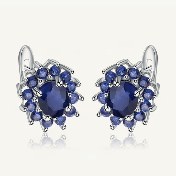 Шпильки Gems Ballet 189ct Natural Blue Sapphire Серьги Pure 925 Серебряные цветы Vintage для женщин.