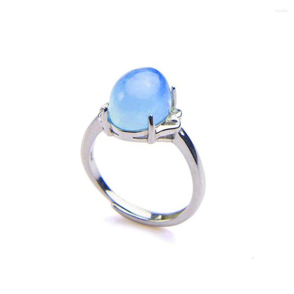 Anelli a grappolo con pietra preziosa acquamarina naturale blu genuina, dimensioni regolabili, design in argento sterling 925, moda, festa, donna, signora