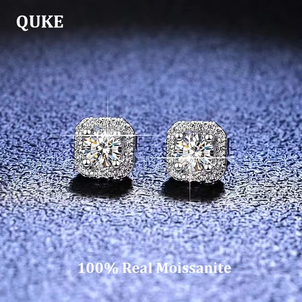 Студ Quke Real Square Серьги 05CT 1CT D Color VVS1 Pure 925 Sterling Silver for Women Wedding Fine Jewelry EA014 230307