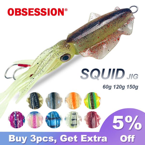 Iscas de iscas 60G120G150G Silicone de borracha artificial macia de borracha luminosa Lula UV Squid Fishing for Sea Trolling Wobbler Bait 230307