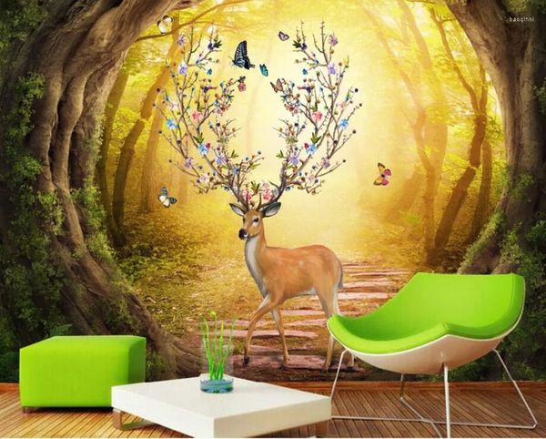 Sfondi European 3D ELK Carta da parati Murale Art Stickers murali Carta stampata HD Po Papel De Parede Murales animali Camera da letto